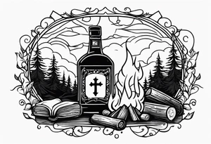 christian 
cross, campfire and whiskey tattoo idea