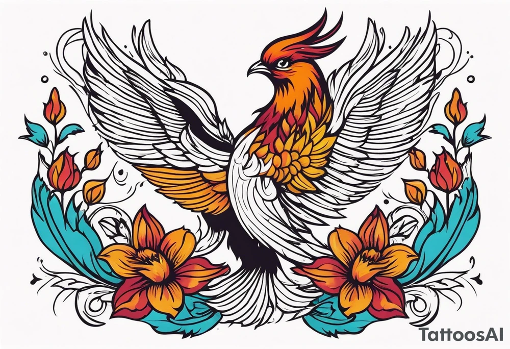phoenix rising

old school vintage simple traditional design surrounded by vintage flowers


bold color simple tattoo idea