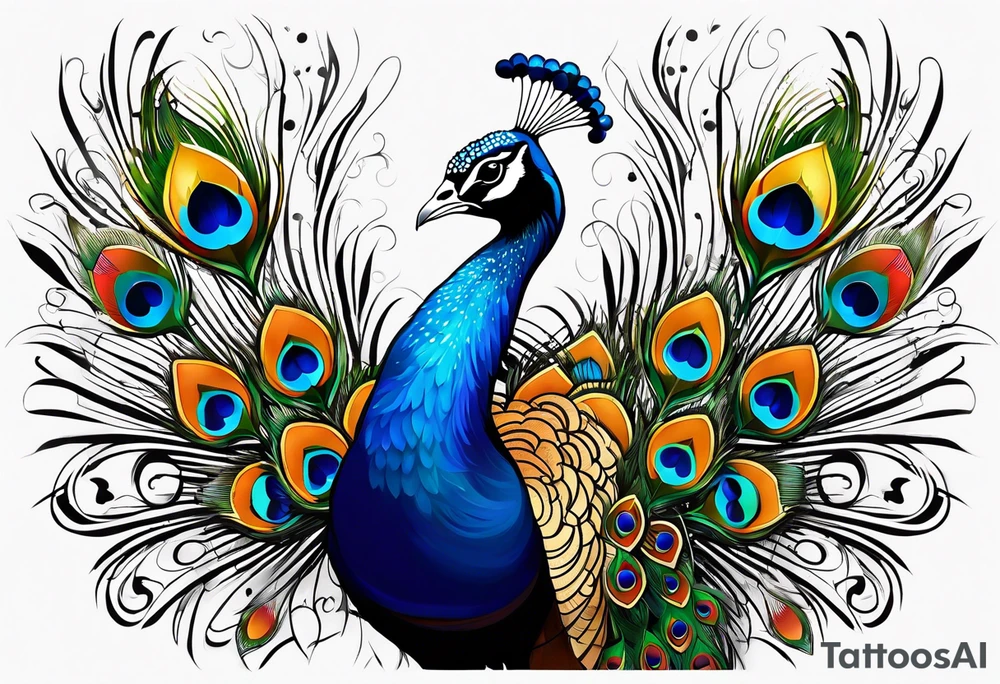 Peacock and music tattoo idea