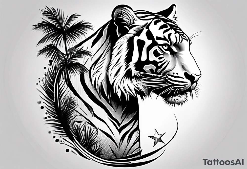 tiger climbing palm tree tattoo idea