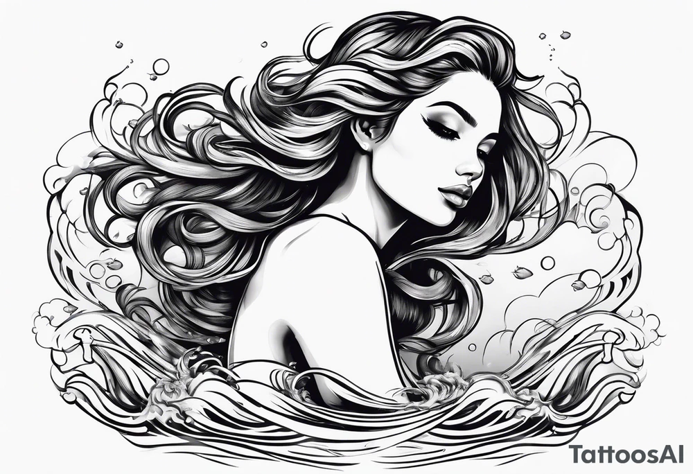 girl on her back floating in water tattoo idea