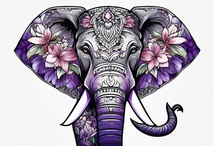 Elephant face covered with lilacs tattoo idea
