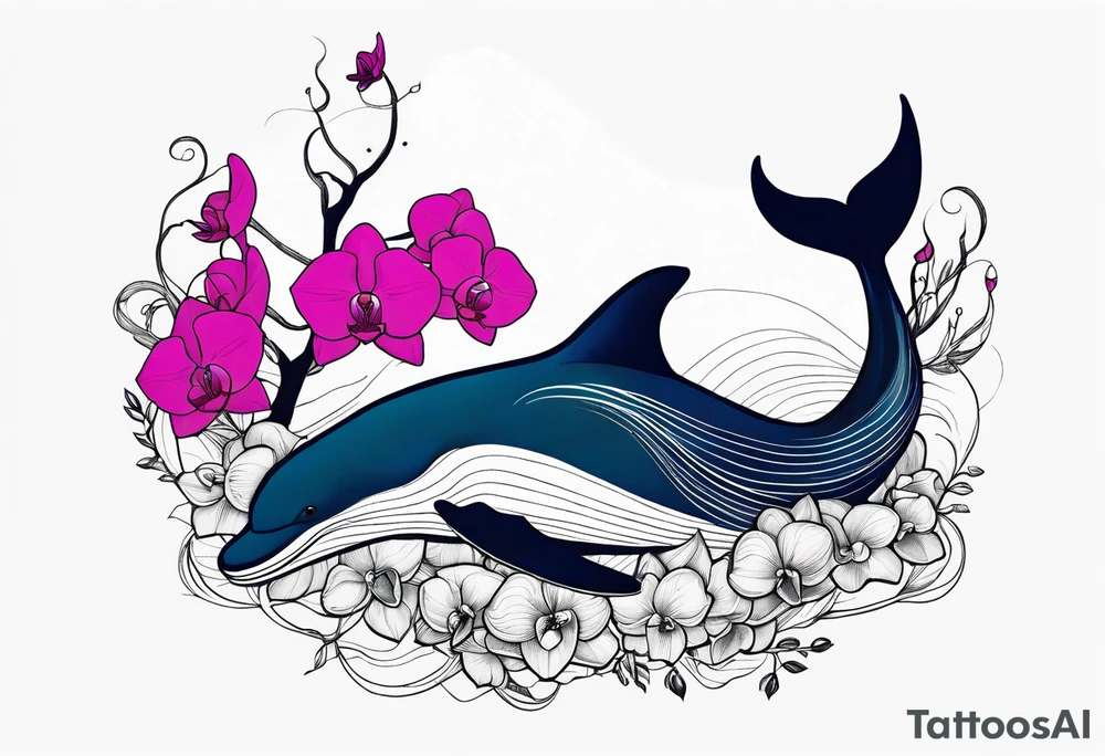 An anchor and orchids and a humpback whale tattoo idea