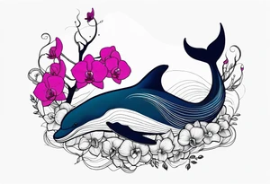 An anchor and orchids and a humpback whale tattoo idea