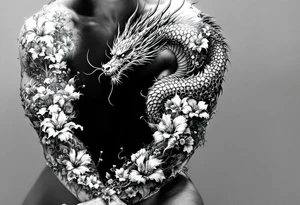 dragon with dead flowers surrounding, going from top to bottom tattoo idea