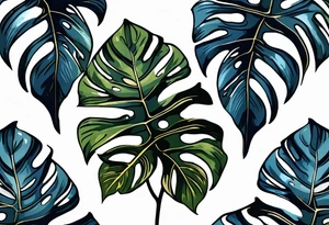 Monstera Ableger blau, orientalische fliesen tattoo auf rücken tattoo idea