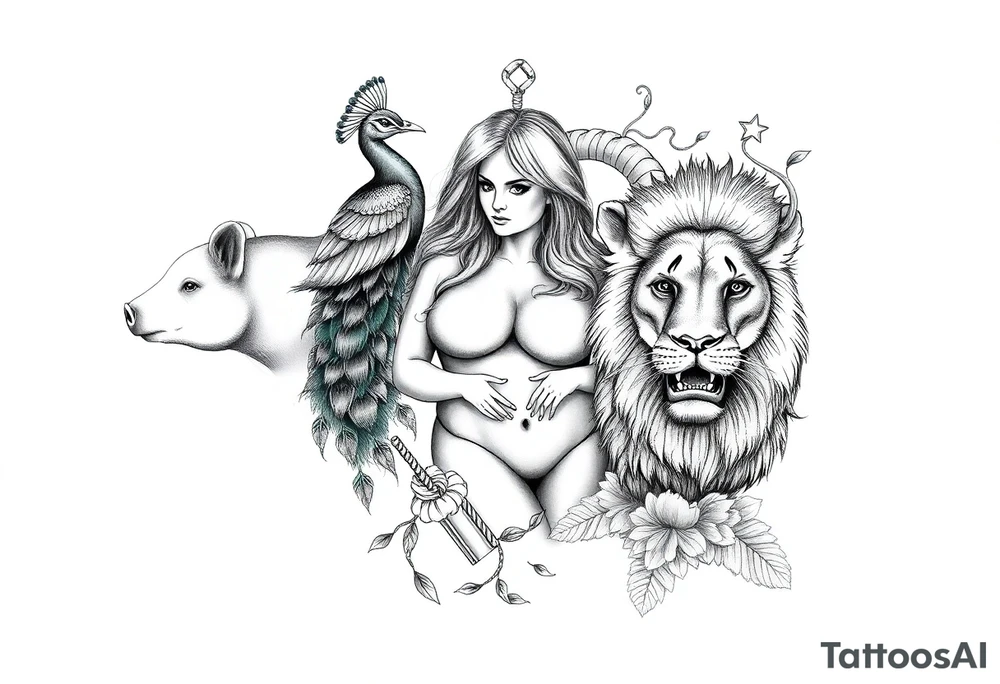Storm clouds, pig, peacock , fat sexy naked fat woman, cupcakes, noose , money, goat, lion, couple having sex, cigerette storm lightening tattoo idea