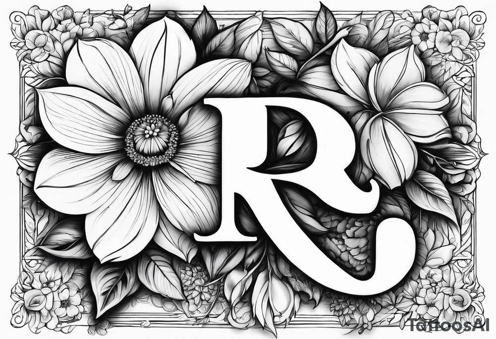 Initials R E and J designed into a flower tattoo idea