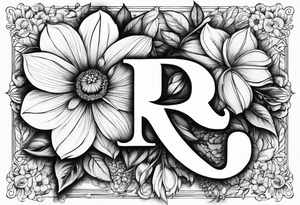 Initials R E and J designed into a flower tattoo idea