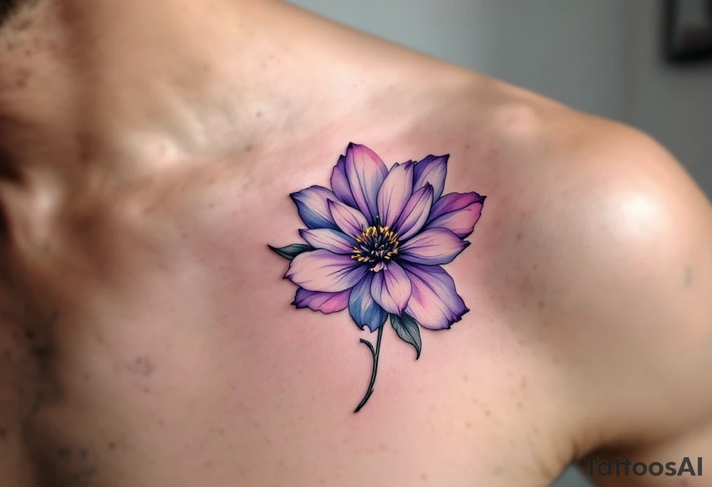 A semicolon integrated into a blooming flower, with soft watercolor petals in shades of purple and pink, symbolizing growth and overcoming struggles. tattoo idea