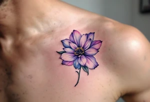 A semicolon integrated into a blooming flower, with soft watercolor petals in shades of purple and pink, symbolizing growth and overcoming struggles. tattoo idea