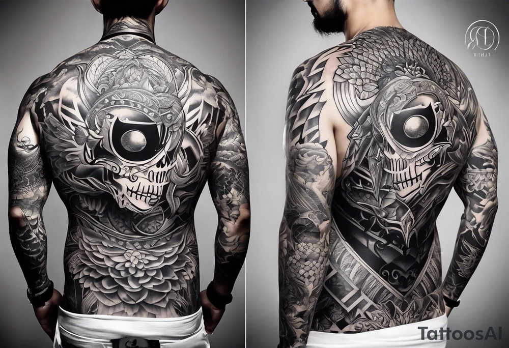 back tattoo covering the whole back drawing tattoo idea