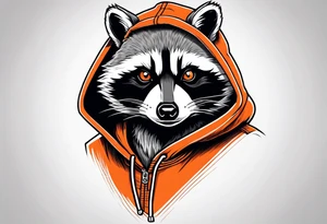Raccoon wearing an orange Superman hoodie tattoo idea