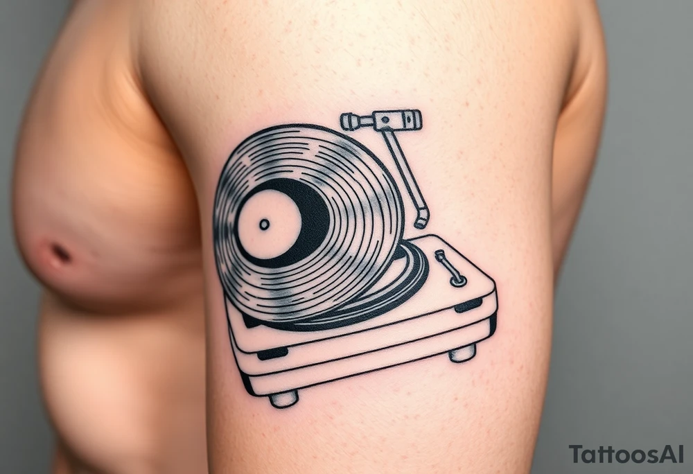 vinyl records and vinyl record player as an expression of love for house music tattoo idea