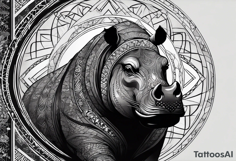 Very asymmetrical, +geometric pattern, with realistic full moon, with hippo at side look, +tribal, +geometric, +inkart , +blackwork, +grey scale, + sketch
with wintersweet flower bud, +inkart touch, +for men, detailed , combined favourite tattoo idea