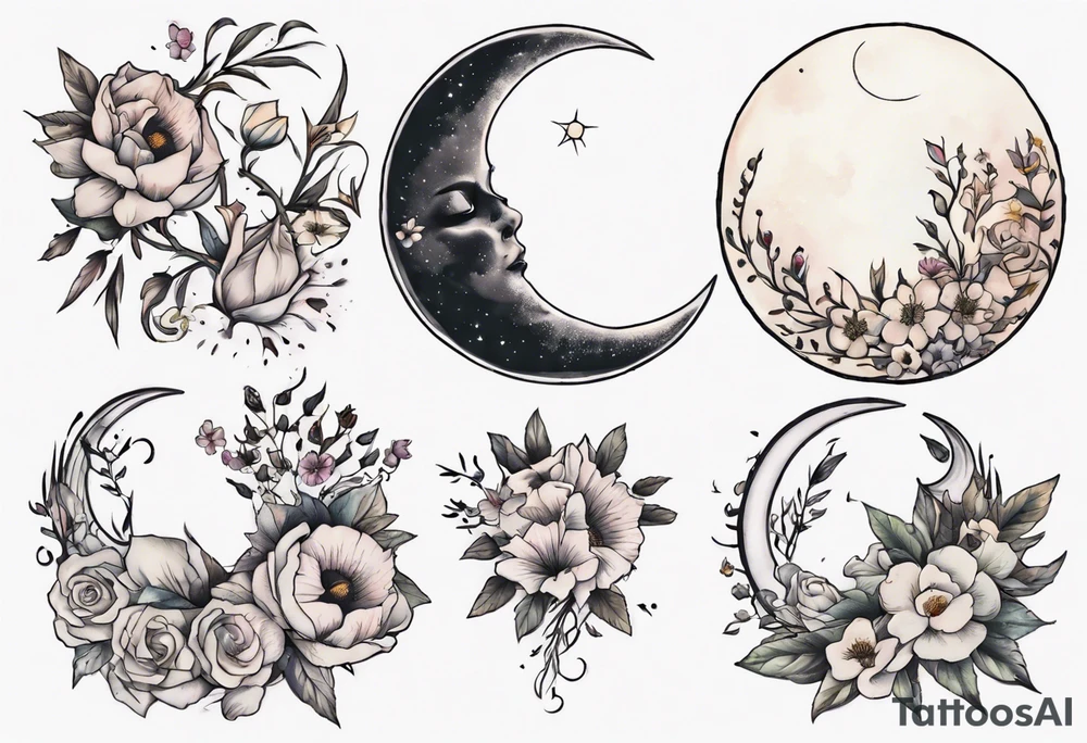 moon with flowers around it tattoo idea