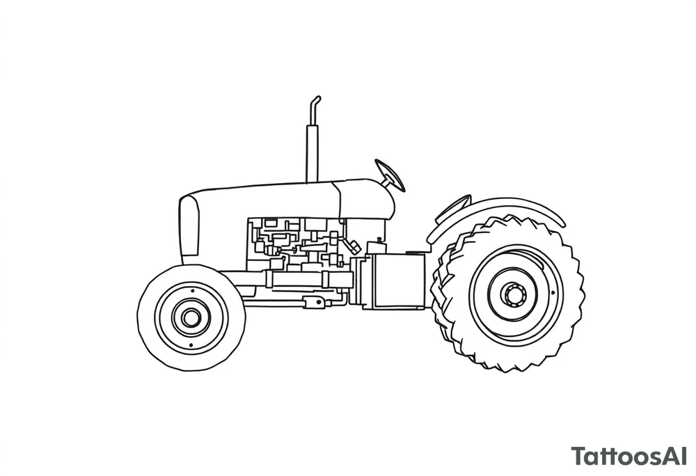 feminine tractor fine line tattoo idea