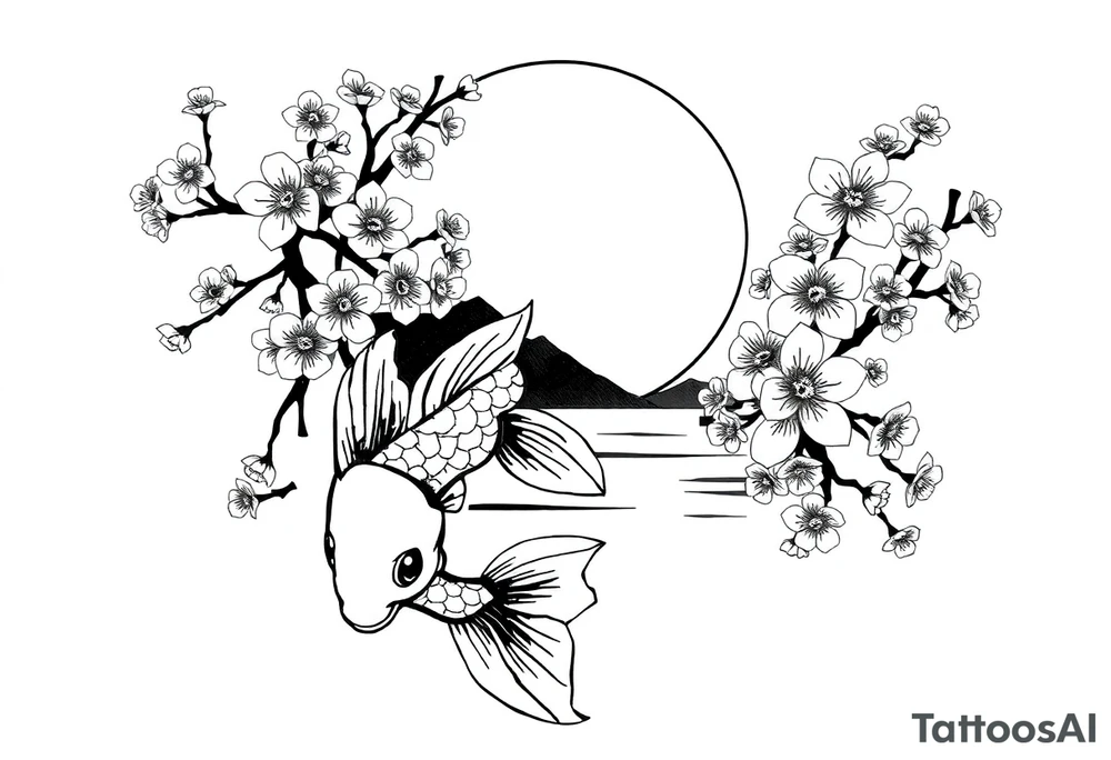 Koi sunset Japan cherry blossoms tattoo idea