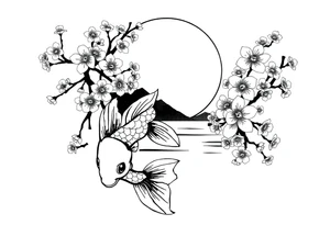 Koi sunset Japan cherry blossoms tattoo idea