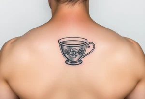 Dainty cup of tea with small floral arrangement tattoo idea