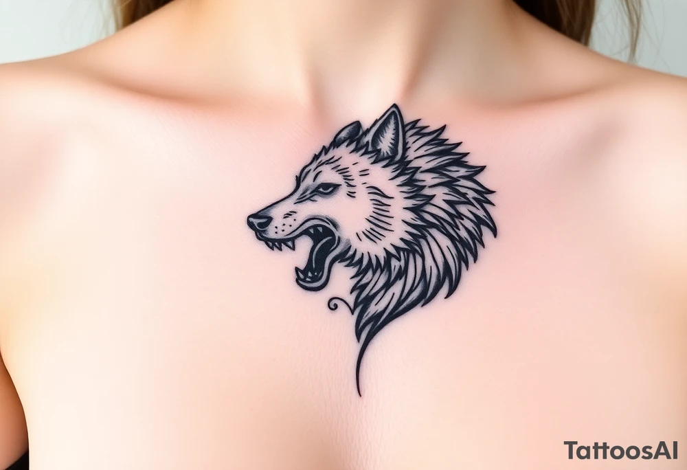 A  wolf snarling as a sheep  mystical creature tattoo idea