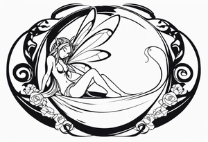 A fairy with a tail inspired by the logo of the show called Fairy Tail in a fetal position tattoo idea