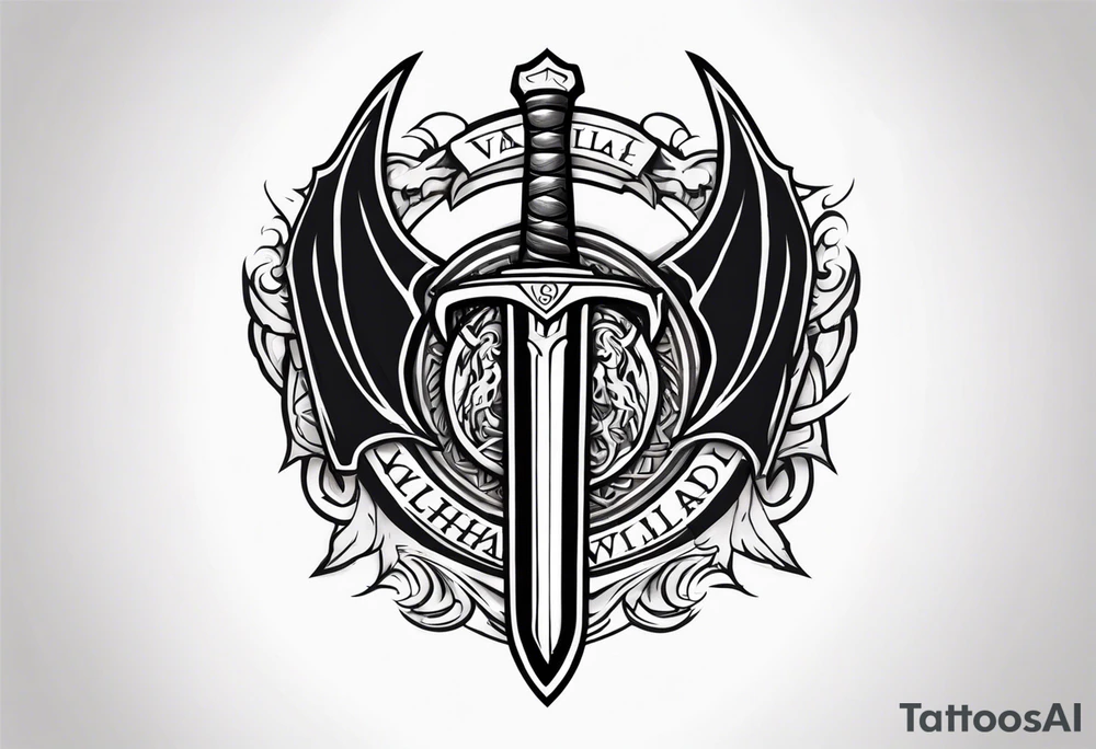 Valhalla sword shield dragon axe tattoo idea