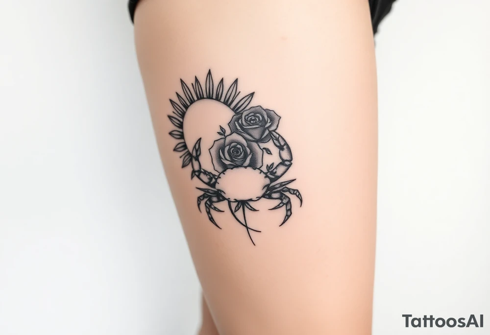 Sun, rose, and crab traditional old school tattoo idea