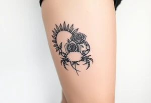 Sun, rose, and crab traditional old school tattoo idea