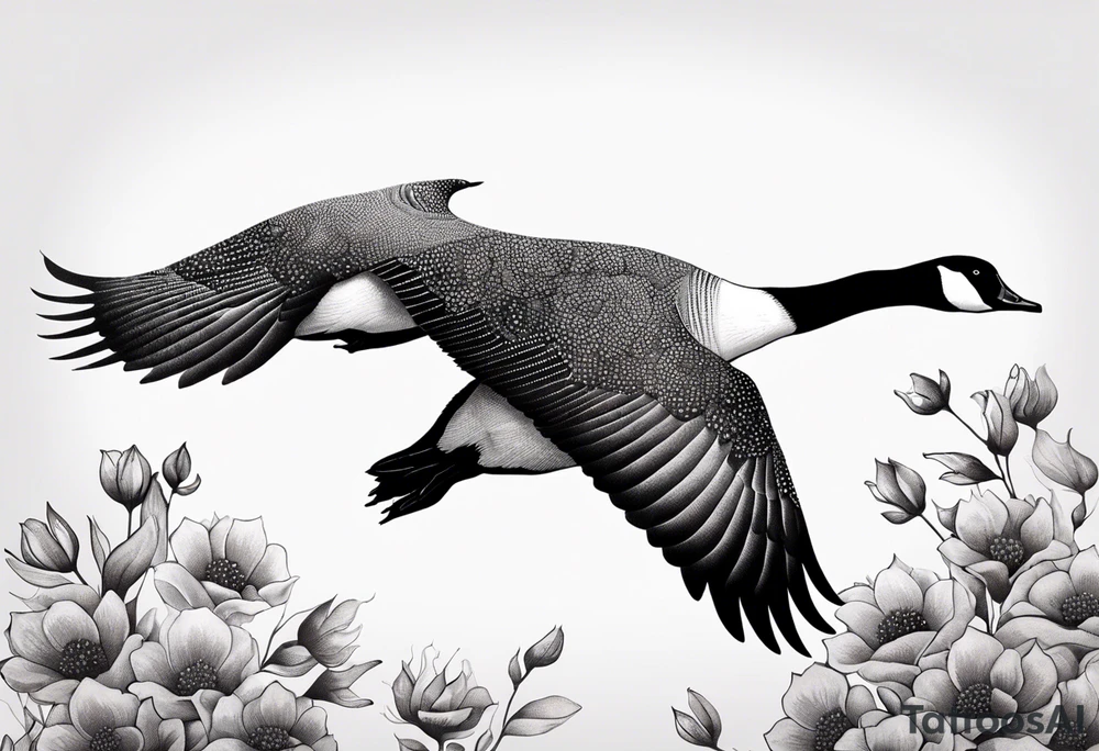 canadian goose taking off profile flowers tattoo idea