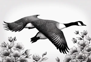 canadian goose taking off profile flowers tattoo idea