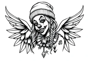 Clown Girl Thug Beanie Angelic Wings tattoo idea