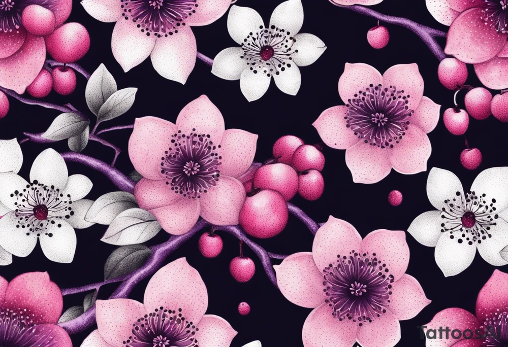 Flower crown pink and purple cherry blossoms huge tattoo idea