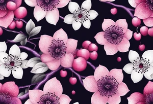 Flower crown pink and purple cherry blossoms huge tattoo idea