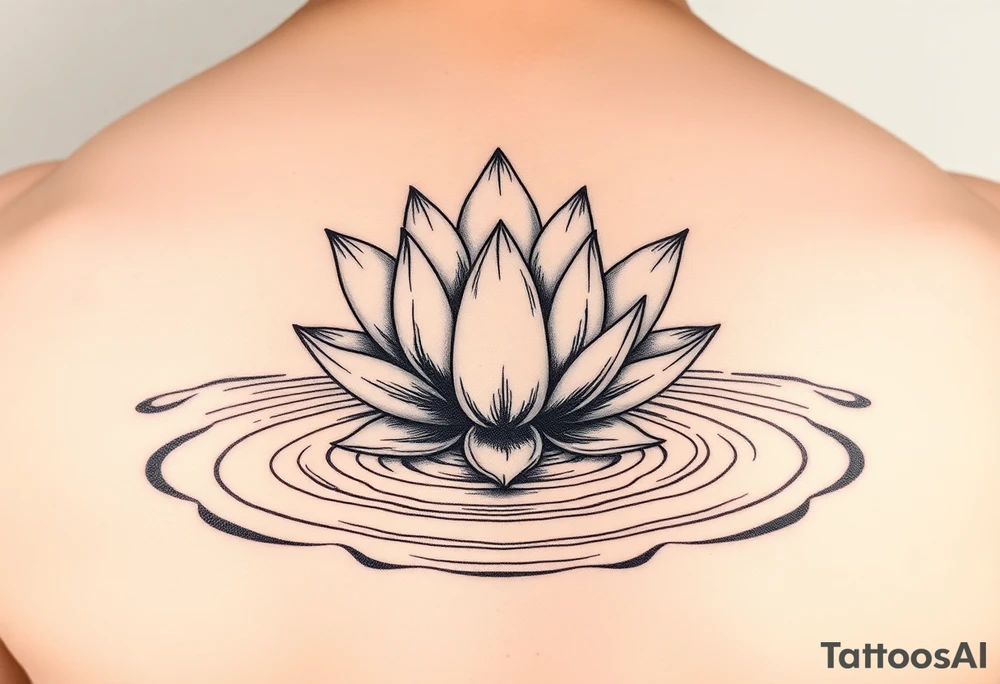 serene lotus flower emerging from sacred waters with ripples tattoo idea