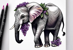 Baby elephant sitting with lilacs in its trunk tattoo idea