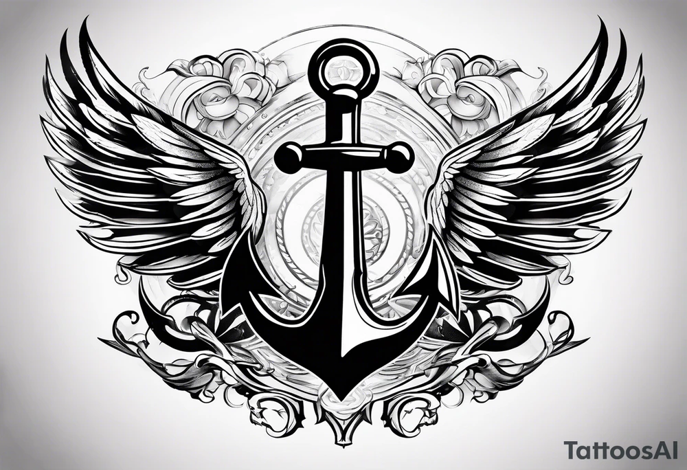a ship anchor with an s through the anchor and angle wings on the left and right side tattoo idea