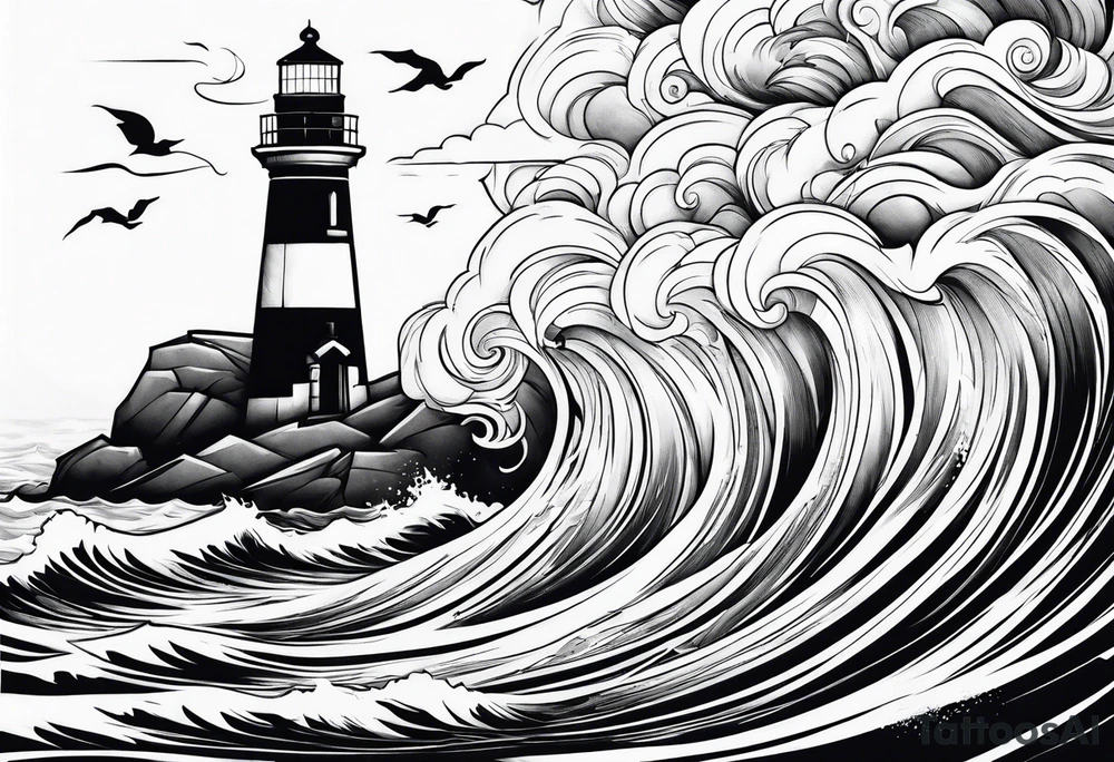 Lighthouse in a storm tattoo idea