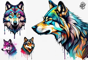 Leaking painted Wolf tattoo idea