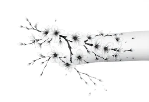delicate cherry blossoms swirling in spring breeze with petals tattoo idea