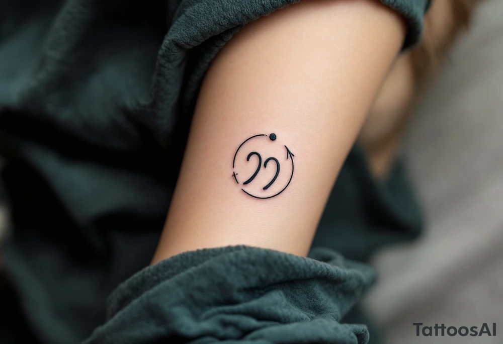 A comma with a dot above it, with an arrow around tattoo idea