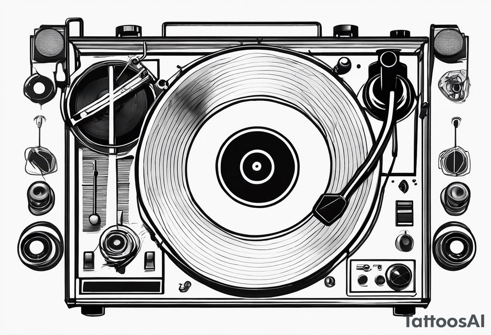 Recordplayer finline art minimalistic 2D tattoo idea