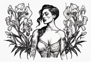 A small condensed tattoo with Van Gogh Irises on the upper left chest of a woman tattoo idea