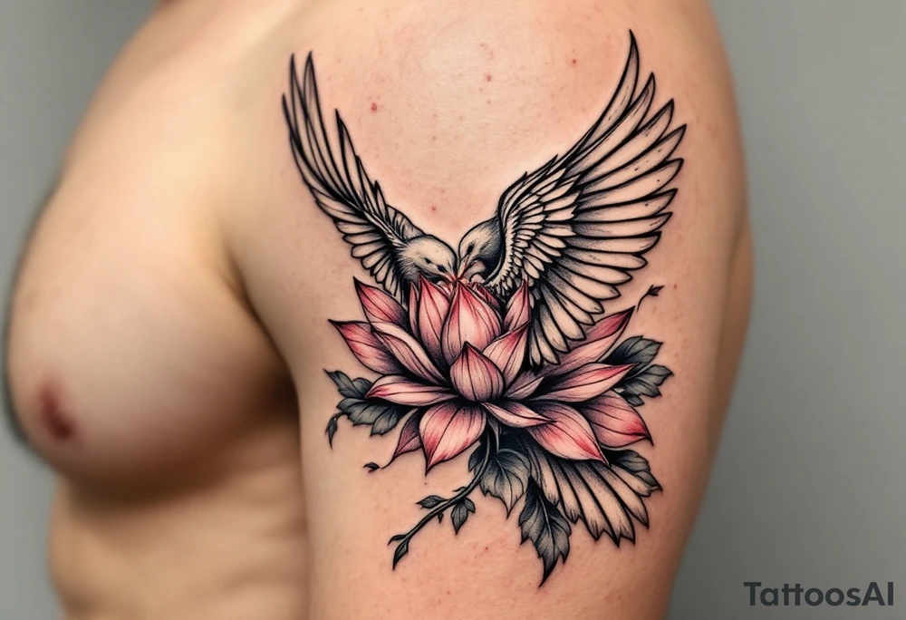 a dove drinking from an egyptian lotus (red and black) tattoo idea