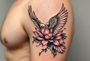 a dove drinking from an egyptian lotus (red and black) tattoo idea