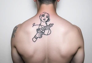 Girl wearing bandana in bikini holding gun tattoo idea