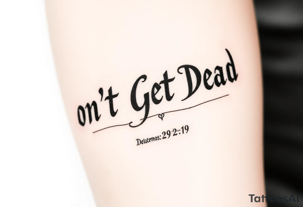 I want a cool design that includes the words “Don’t Get Dead” and includes the scripture reference Deuteronomy 30:19. tattoo idea