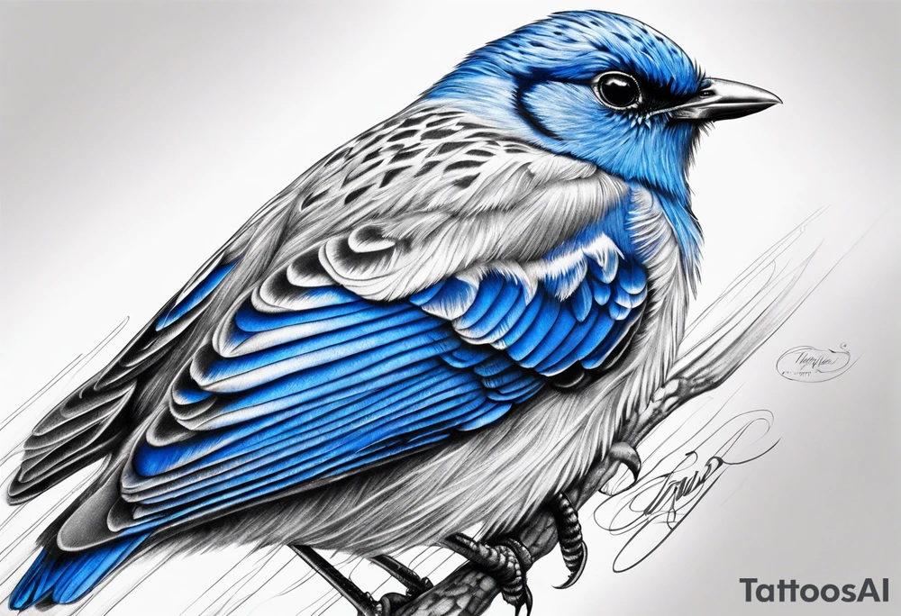 Hyper-real blue tit bird tattoo idea