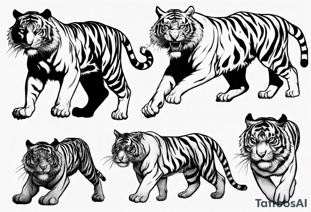Tiger walks on fire tattoo idea
