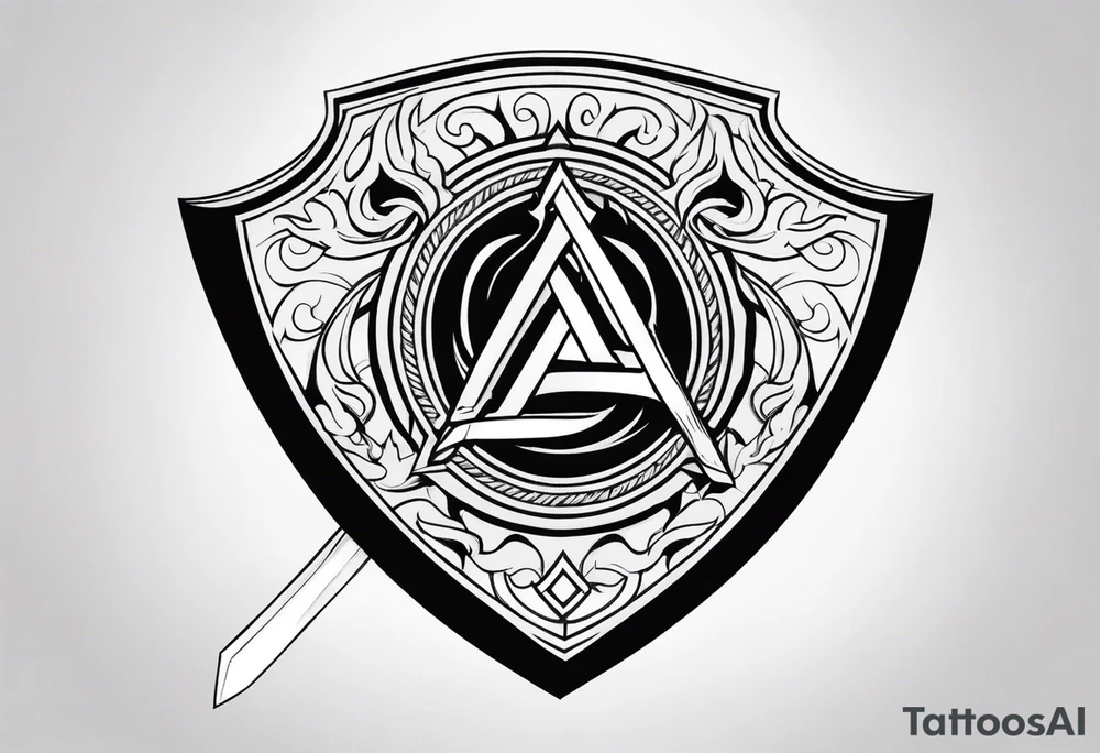 Valhalla shield valknut sword axe flames cloud tattoo idea Valhalla shield valknut sword axe flames cloud tattoo idea